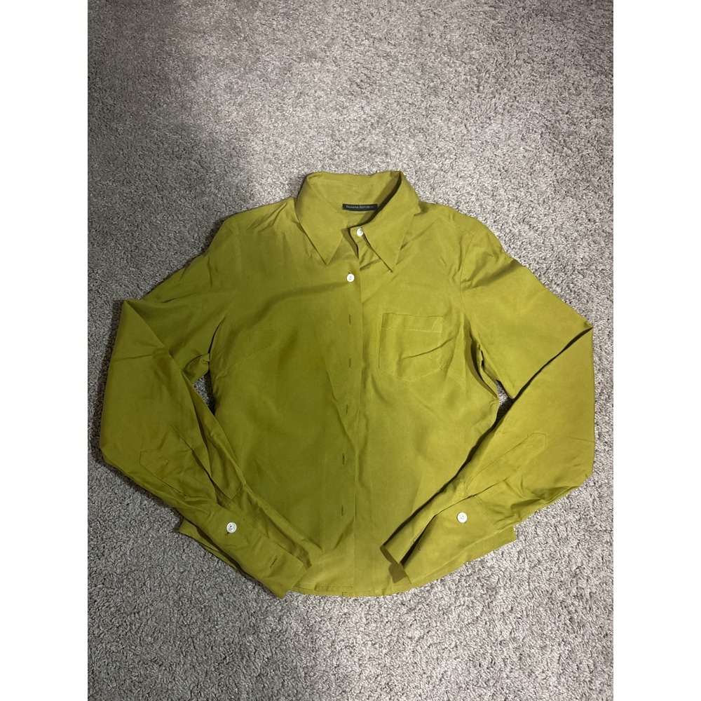 Y2K Banana Republic Womens Silk Button Down, Chartreuse Green Long Sleeve XS